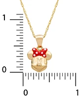 Disney Children's Minnie Mouse 15" Pendant Necklace with Enamel Bow in 14k Gold