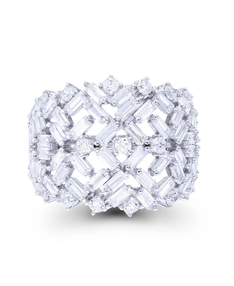 Cubic Zirconia Round and Baguette Cut Scattered Dome Ring