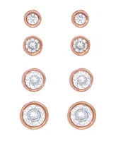Rose Gold Plated 4-Pair Cubic Zirconia Graduated Bezel Earrings Set