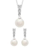 Cultured Freshwater Pearl (6-7mm) and Diamond (1/20 ct. t.w.) Box Set (Pendant & Earrings) in Sterling Silver