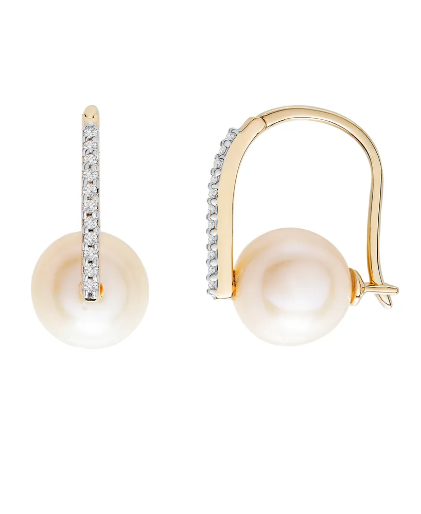 Cultured Freshwater Pearl (9mm) and Diamond (1/10 ct. t.w.) Earrings in 14k Yellow Gold