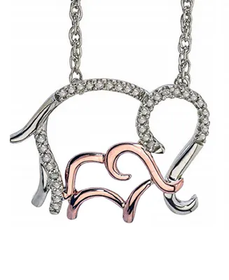 Diamond Family Elephant Pendant Necklace (1/10 ct. t.w.) in Sterling Silver and 10k Rose Gold - Two