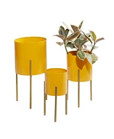 Set of 3 Yellow Metal Contemporary Planter, 12", 14", 18"