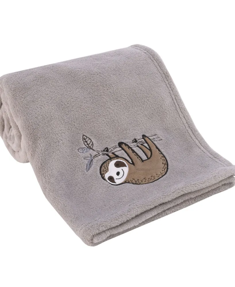 Sloth Let's Hang Out Super Soft Plush Baby Blanket with Applique, 30" x 40"