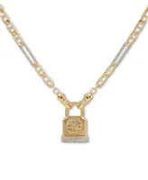 Guess Pave Logo Padlock Pendant Necklace, 16" + 2" extender