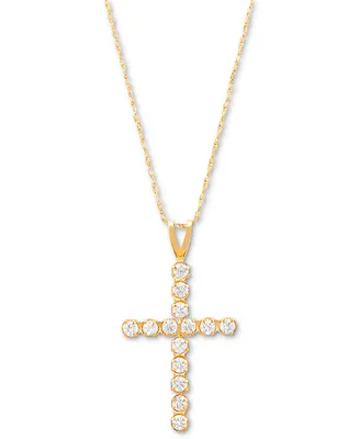 Cubic Zirconia Cross 18" Pendant Necklace in 14k Gold