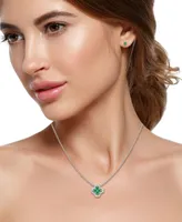 Giani Bernini Created Green Quartz and Cubic Zirconia Clover Pendant and Earring Set, 3 Piece