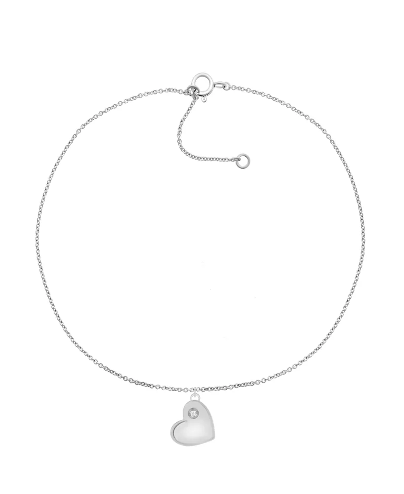 Diamond Accent Heart Anklet in Sterling Silver , 9" + 1" extender