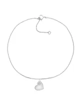 Diamond Accent Heart Anklet in Sterling Silver , 9" + 1" extender