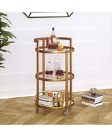 Hause Round Bar Cart with Mirrored Shelf