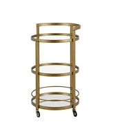 Hause Round Bar Cart with Mirrored Shelf