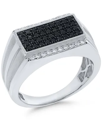 Men's Black & White Diamond Cluster Ring (3/4 ct. t.w.) Sterling Silver