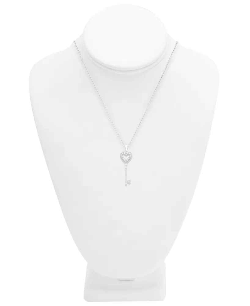 Diamond Heart Key Pendant Necklace (1/10 ct. t.w.) In Sterling Silver