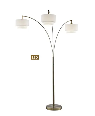 Artiva Usa Lumiere Iii 83" Double Shade Off-White Shade Led Arched Floor Lamp with Dimmer - Brass