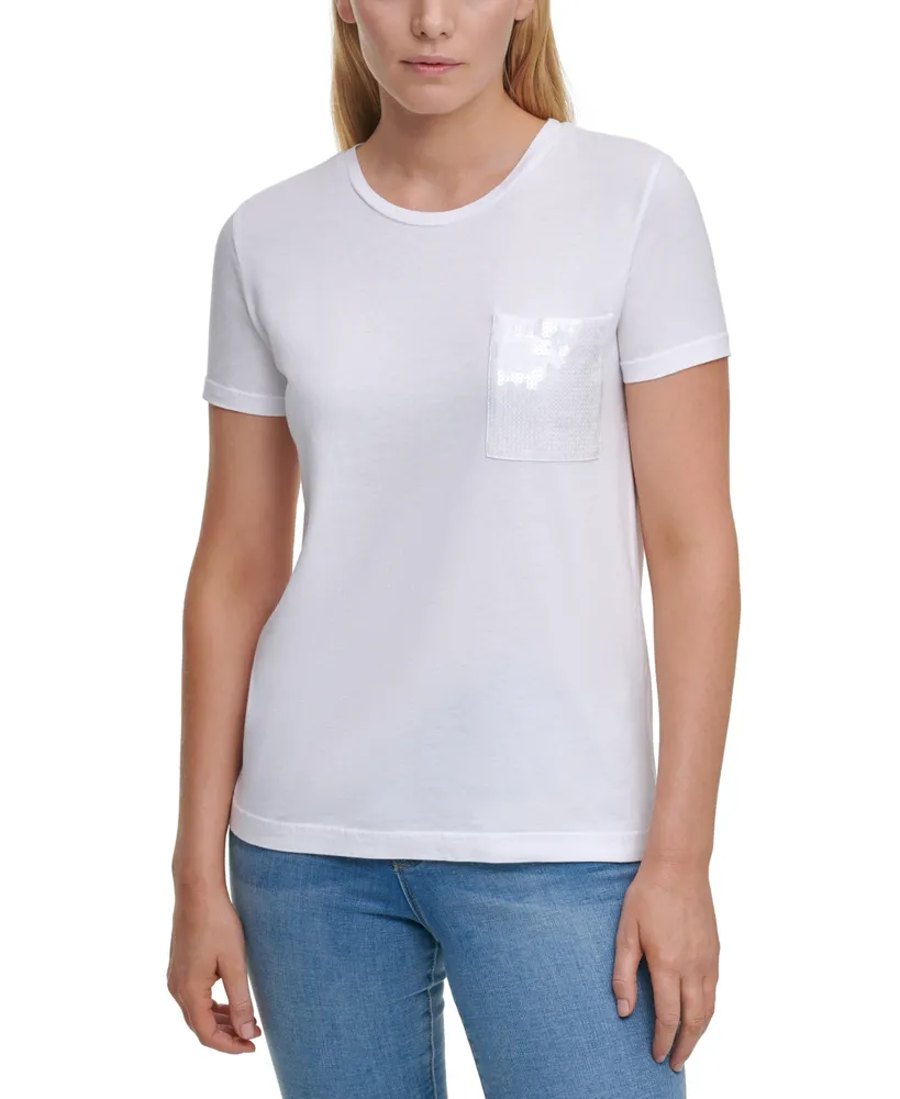 Dkny Short Sleeve Sequin Pocket T-Shirt