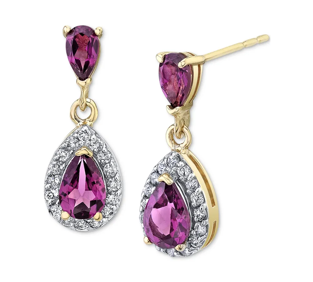 Rhodolite Garnet (1-5/8 ct. t.w.) & Diamond (1/4 ct. t.w.) Drop Earrings in 14k Gold