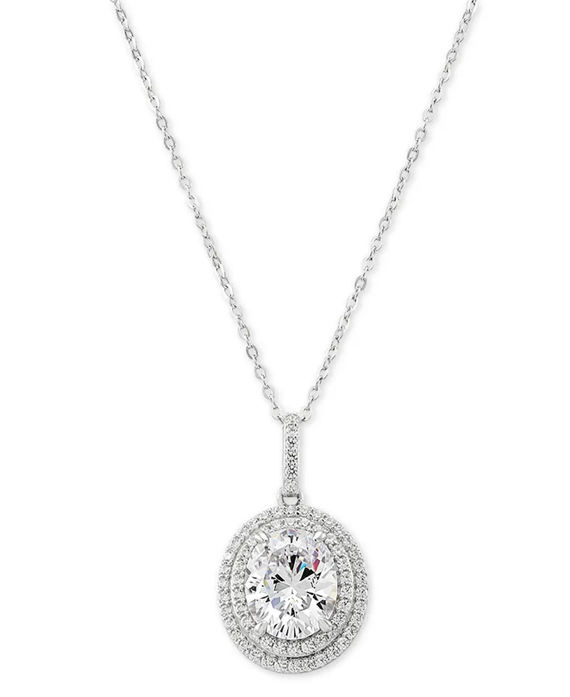 Arabella Cubic Zirconia Double Halo 18" Pendant Necklace in Sterling Silver