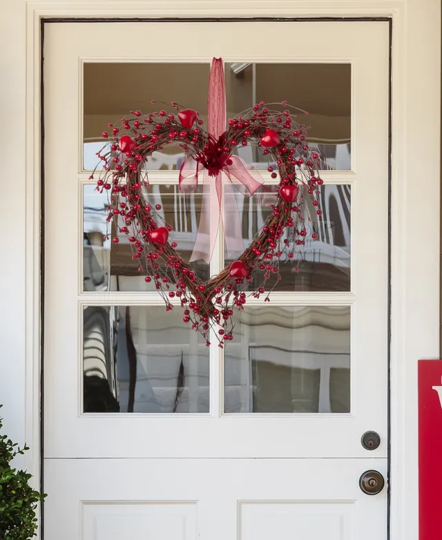 Glitzhome® 17 Lighted Valentine's Berry Heart Wreath