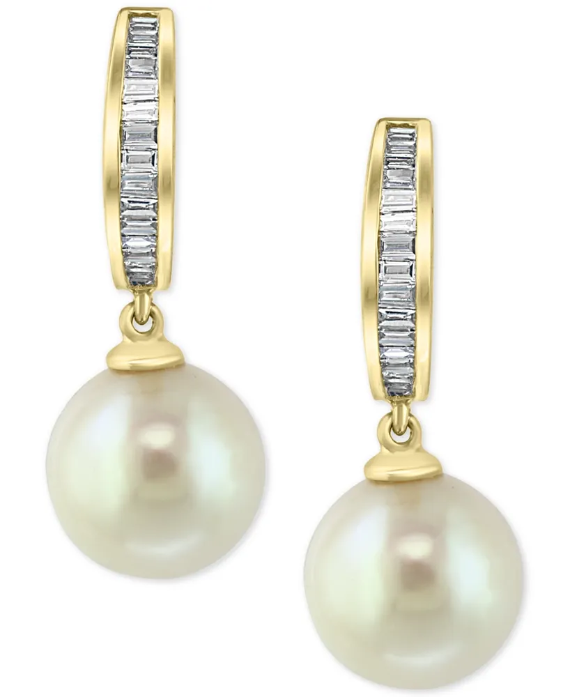 Effy Diamond (1/4 ct. t.w.) & Cultured Freshwater Pearl (10mm) Drop Earrings In 14k Gold