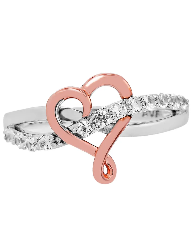 Lab-Grown White Sapphire (1/3 ct.t.w) 14K Rose Gold Plated Heart Ring in Sterling Silver