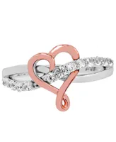 Lab-Grown White Sapphire (1/3 ct.t.w) 14K Rose Gold Plated Heart Ring in Sterling Silver