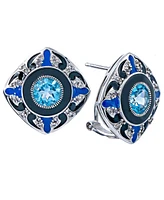 Swiss Blue Topaz (2 3/4 ct.t.w) and Enamel Earrings in Sterling Silver