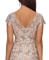 Xscape Embroidered Lace V-Back Dress