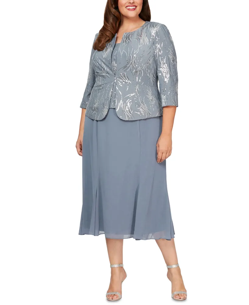 Alex Evenings Plus Size Sequin Jacket & Midi Dress