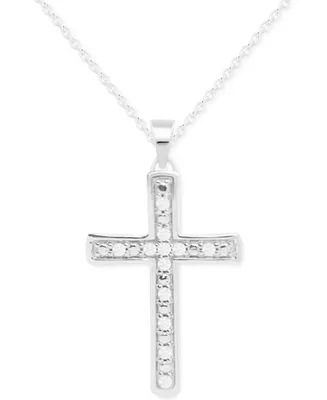 Diamond Cross 18" Pendant Necklace (1/10 ct. t.w.) in Sterling Silver