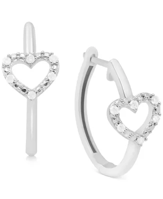 Diamond Heart Hoop Earrings (1/10 ct. t.w.) in Sterling Silver