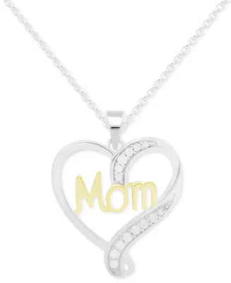 Diamond Mom Heart 18" Pendant Necklace (1/10 ct. t.w.) in Sterling Silver & Gold-Plate - sterling silver  gold