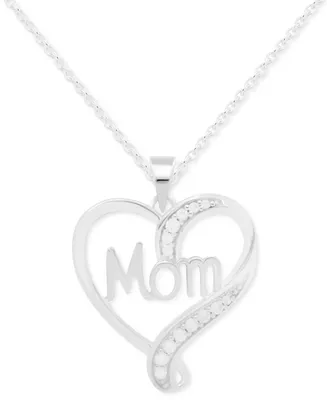 Diamond Mom Heart 18" Pendant Necklace (1/10 ct. t.w.) in Sterling Silver