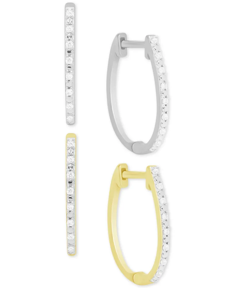 2-Pc. Set Diamond Hoop Earrings (1/6 ct. t.w.) in Sterling Silver & 14k Gold-Plated Sterling Silver