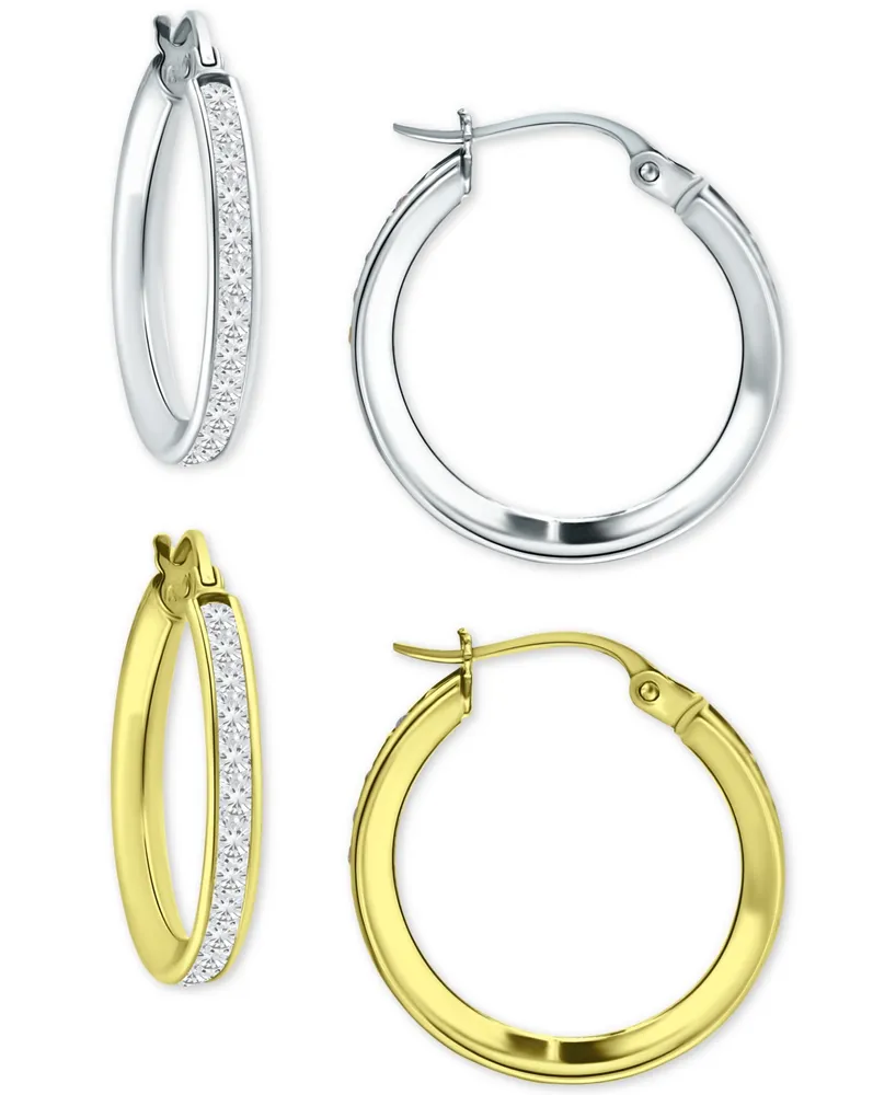 Giani Bernini 2-Pc. Set Cubic Zirconia Small Hoop Earrings in Sterling Silver & 18k Gold-Plate, 0.78", Created for Macy's