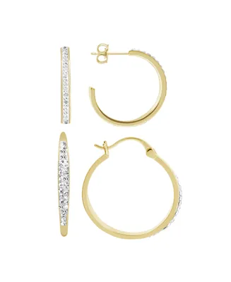 And Now This Clear Crystal C Hoop & Click Top Earring Set Gold Plate or Silver