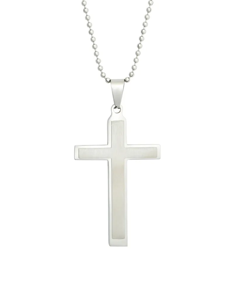 Men's Brushed Stainless Steel Cross Pendant Necklace