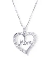 Cubic Zirconia Mom Heart Pendant 18" Necklace in Silver Plate
