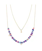 Gold Flash Plated Multi-Color Disc Bead Layered Pendant Necklace