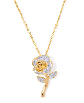 Diamond Accent Rose Flower Pendant 18" Necklace in Gold Plate