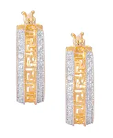 Diamond Accent Greek Key Design Huggie Hoop Earrings in Two Tone Gold Plate