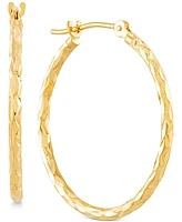 Textured Oval Hoop Earrings in 10k Gold, 1"