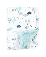 Hudson Baby Infant Plush Blanket with Faux Shearling Back, Hot Air Balloon, One