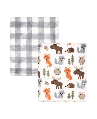 Hudson Baby Infant Boy Cozy Plush Luxury Blankets 2pk, Moose Buffalo Plaid, One