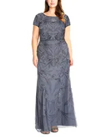 Adrianna Papell Plus Blouson Sequin Gown