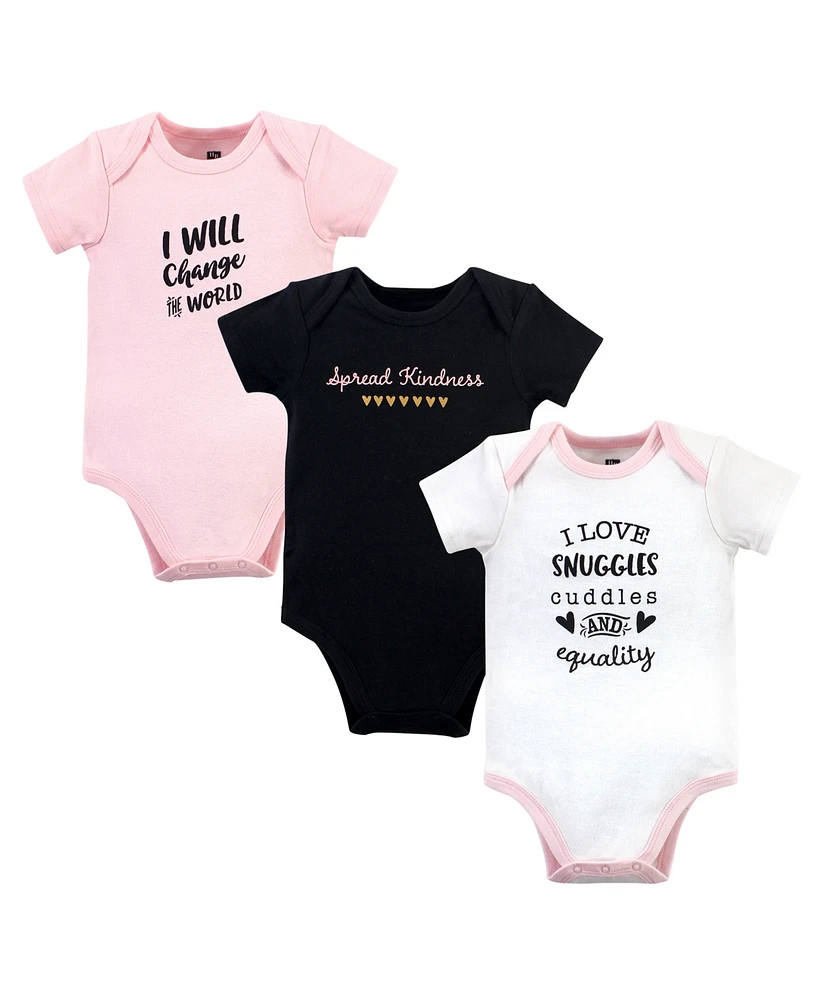 Hudson Baby Girls Cotton Bodysuits, Spread Kindness, 3-Pack