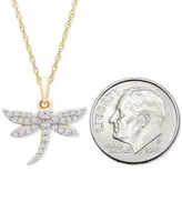 Wrapped Diamond Dragonfly 18" Pendant Necklace (1/8 ct. t.w.) in 10k Gold, Created for Macy's