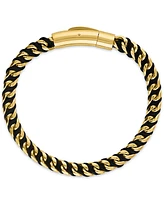 Esquire Men's Jewelry Nylon Cord Statement Bracelet in Gold Ion-Plated Stainless Steel or Stainless Steel, Created for Macy's