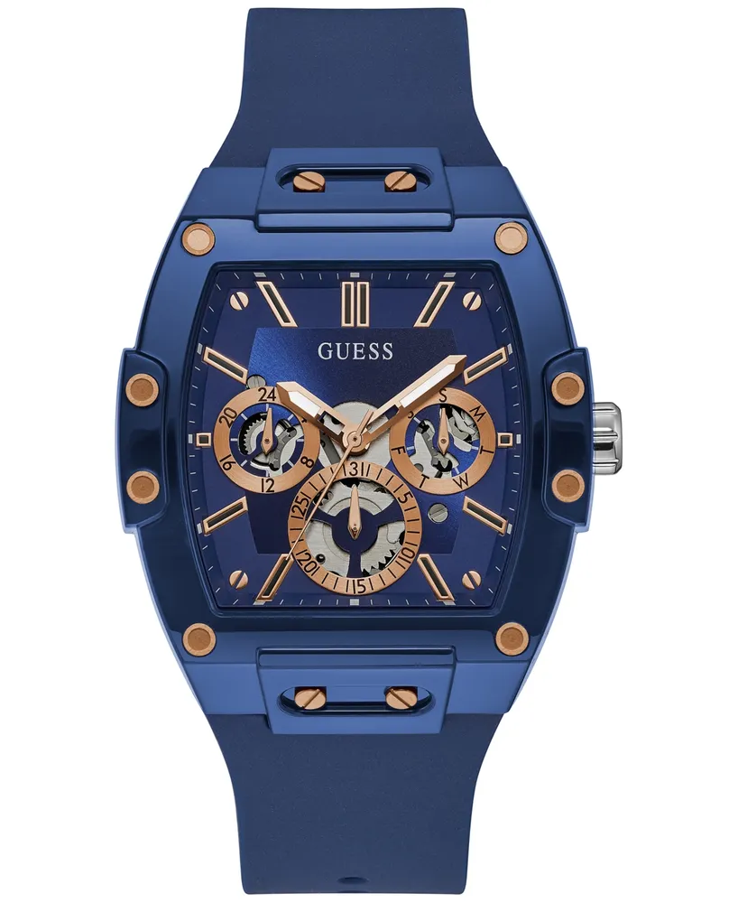 Guess Men's Blue Silicone Strap Watch 43mm