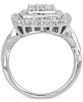 Diamond Square Halo Cluster Ring (1/4 ct. t.w.) Sterling Silver