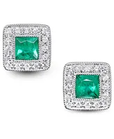 Emerald (3/8 ct. t.w.) & Diamond (1/8 ct. t.w.) Square Halo Stud Earrings in 14k White Gold